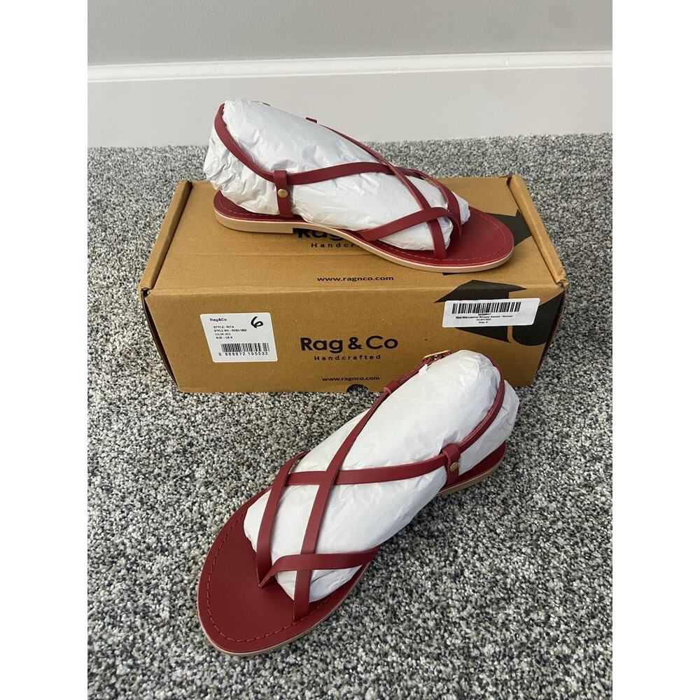 Rag and Co RITA Strappy Flat Leather Sandals Red NEW Size 6